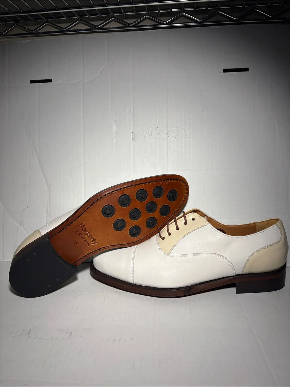 Hockerty Men’s White Cap-Toe Oxford Shoes - LaceUp Dress Shoes Size 41EU 8-8.5US